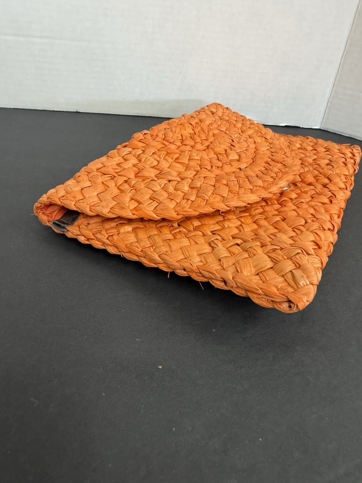 Orange Woven Raffia Straw Clutch Envelope Purse Boho Beach Vacation Summer