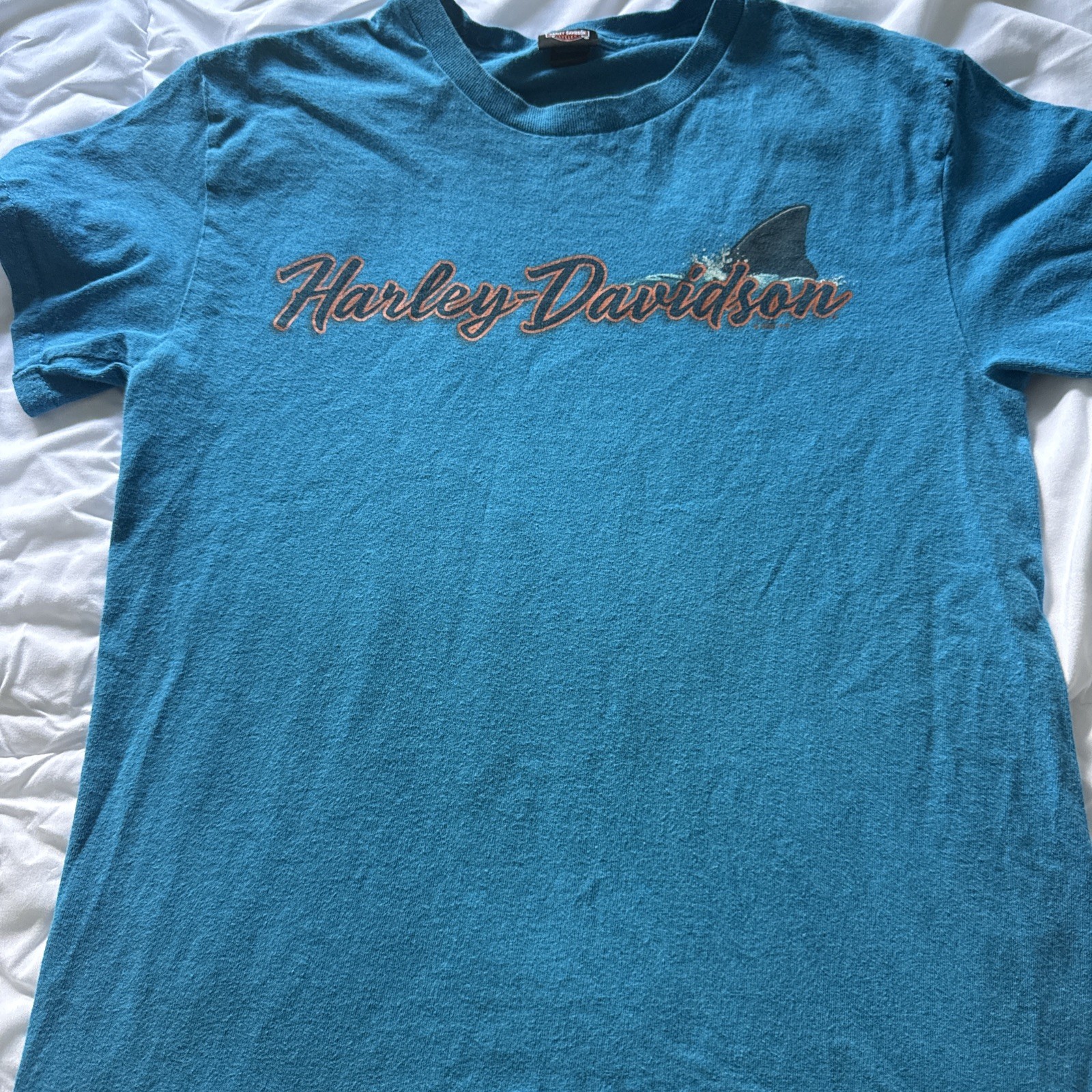 Harley Davidson Size Small Emerald Coast Blue Vintage Tshirt Cool Shark Graphic