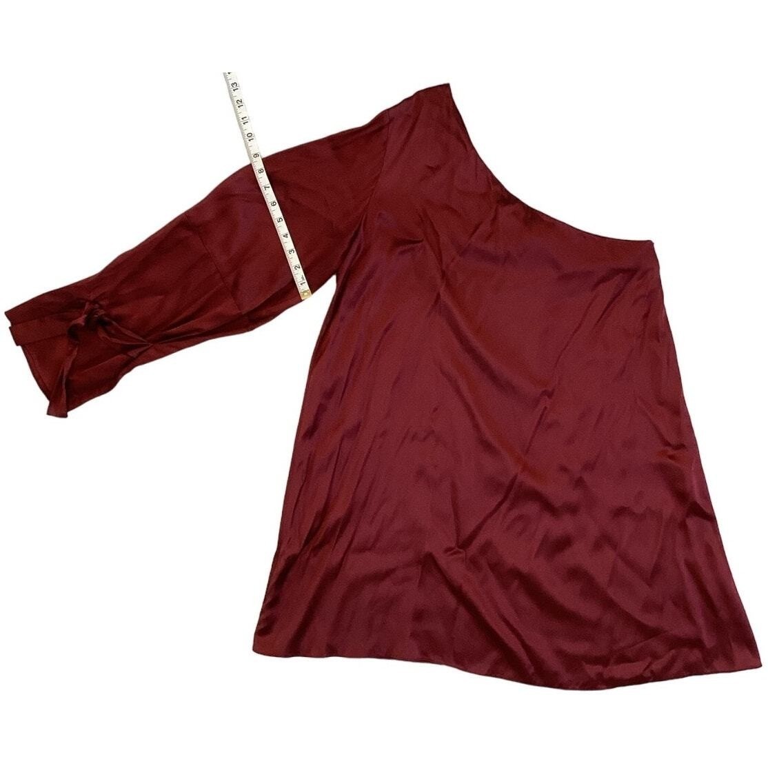 Tanya Taylor One Shoulder Mini Dress Womens 12 Burgundy Good Satin Asymmetrical