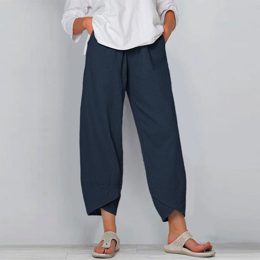 Summer Womens Summer Cotton Linen Baggy Casual Harem Pants Trousers Plus Size US
