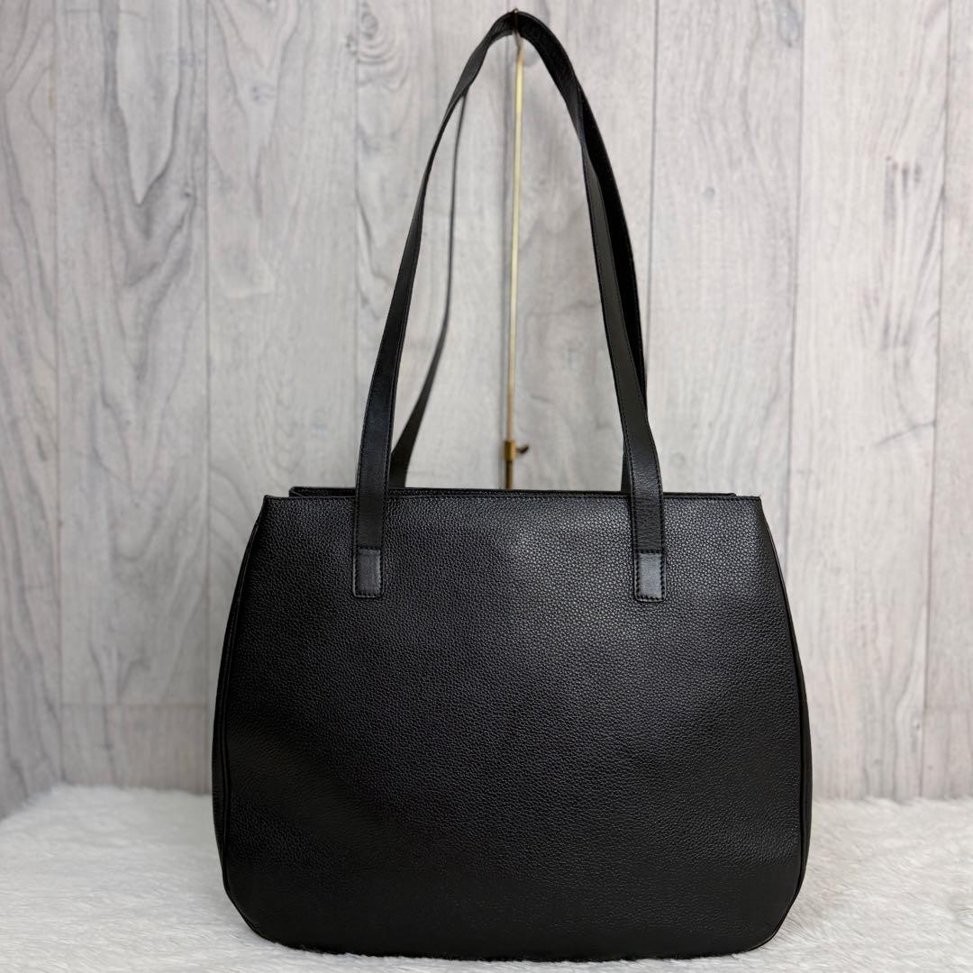 CELINE All Leather Black Vintage Tote Bag with Circle Turn Lock Authentic