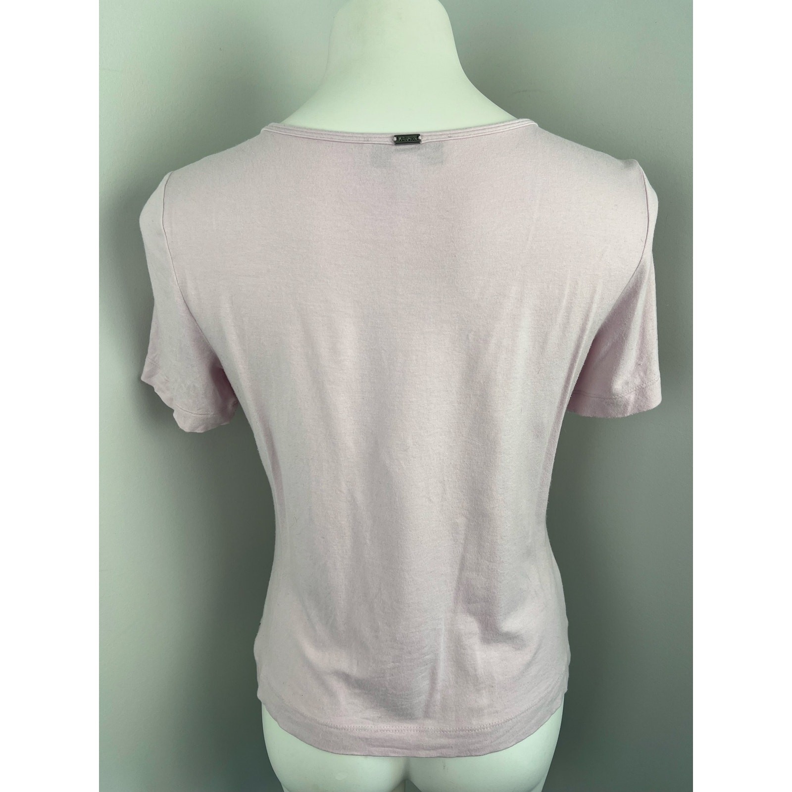 Women’s St.John Pink Embellished Rhinestone Studded Short Sleeve Blouse Small