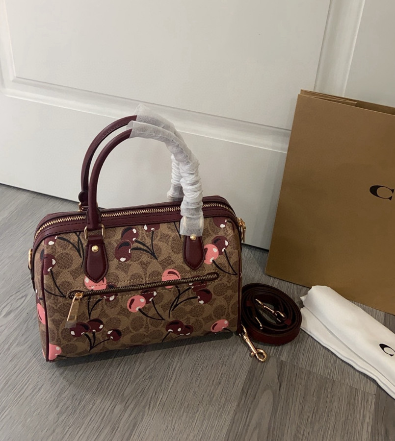 NWT Coach Rowan Satchel Bag In Signature Canvas With Cherry Print CY692