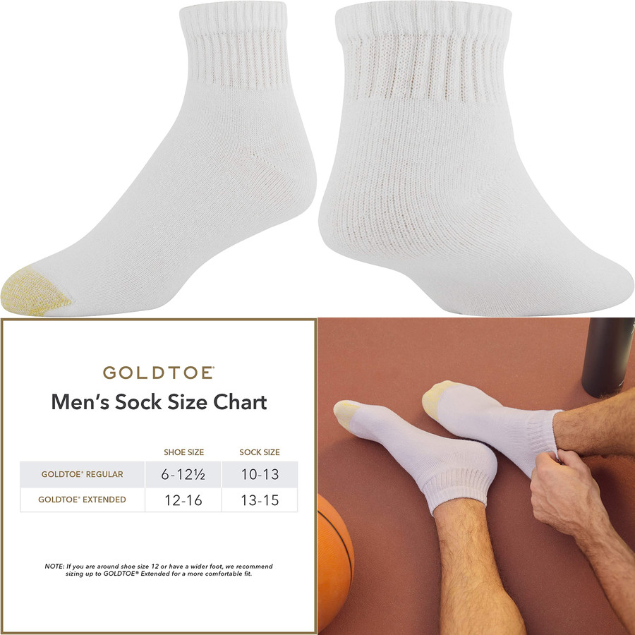 Mens Cotton Quarter Athletic Socks Crew White 6 Pack Sock 13-15 Shoe 12-16 XL
