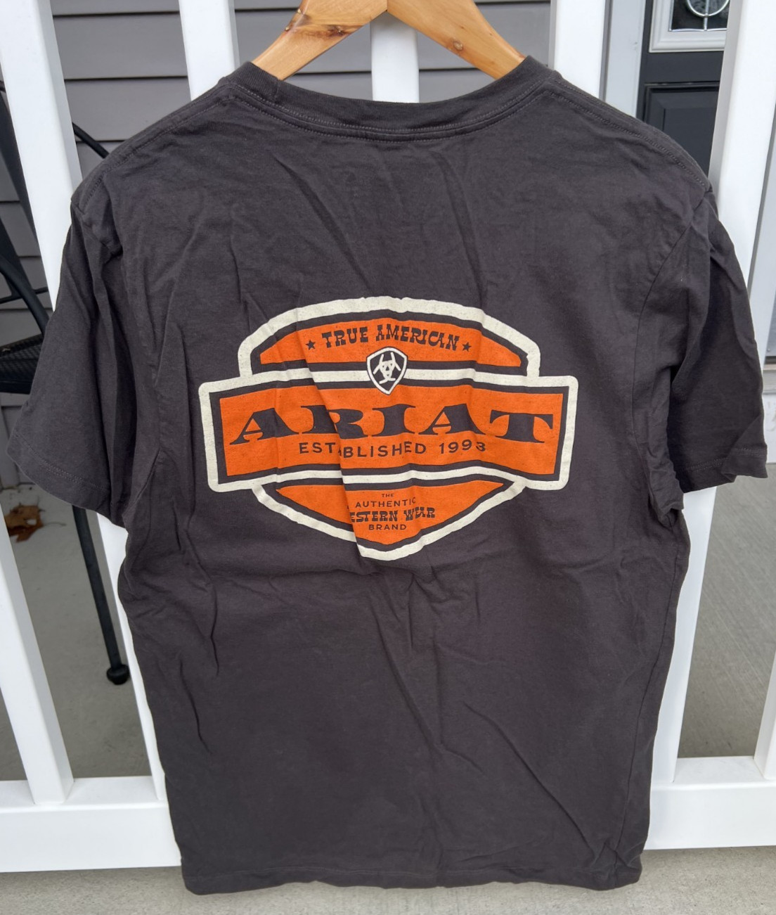 Ariat TShirt Mens Medium Charcoal Grey Orange True American Cotton Tee Patriotic
