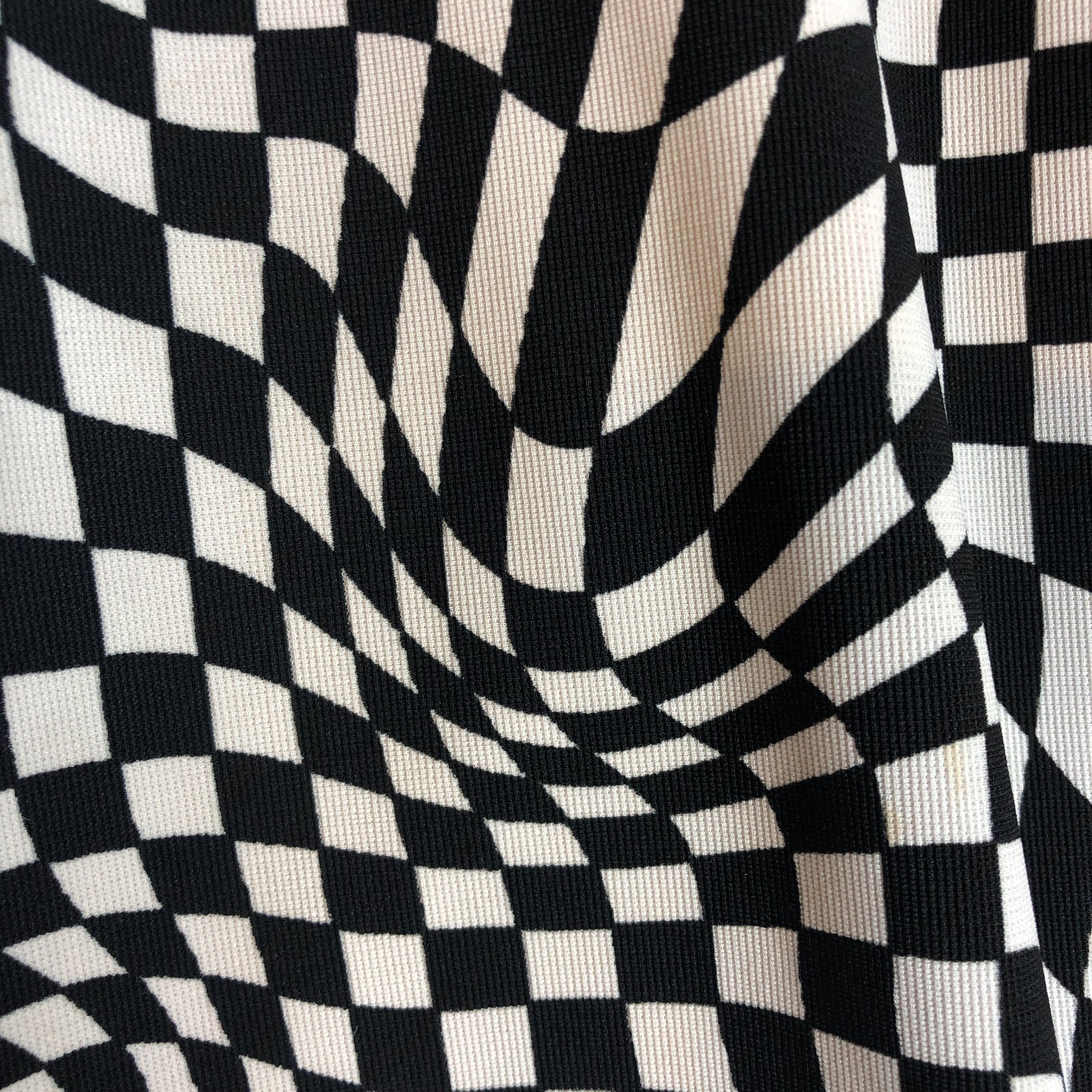 Garage Womens XS Black White Warped Checker Bell Bottom Flare Pants Disco 70s