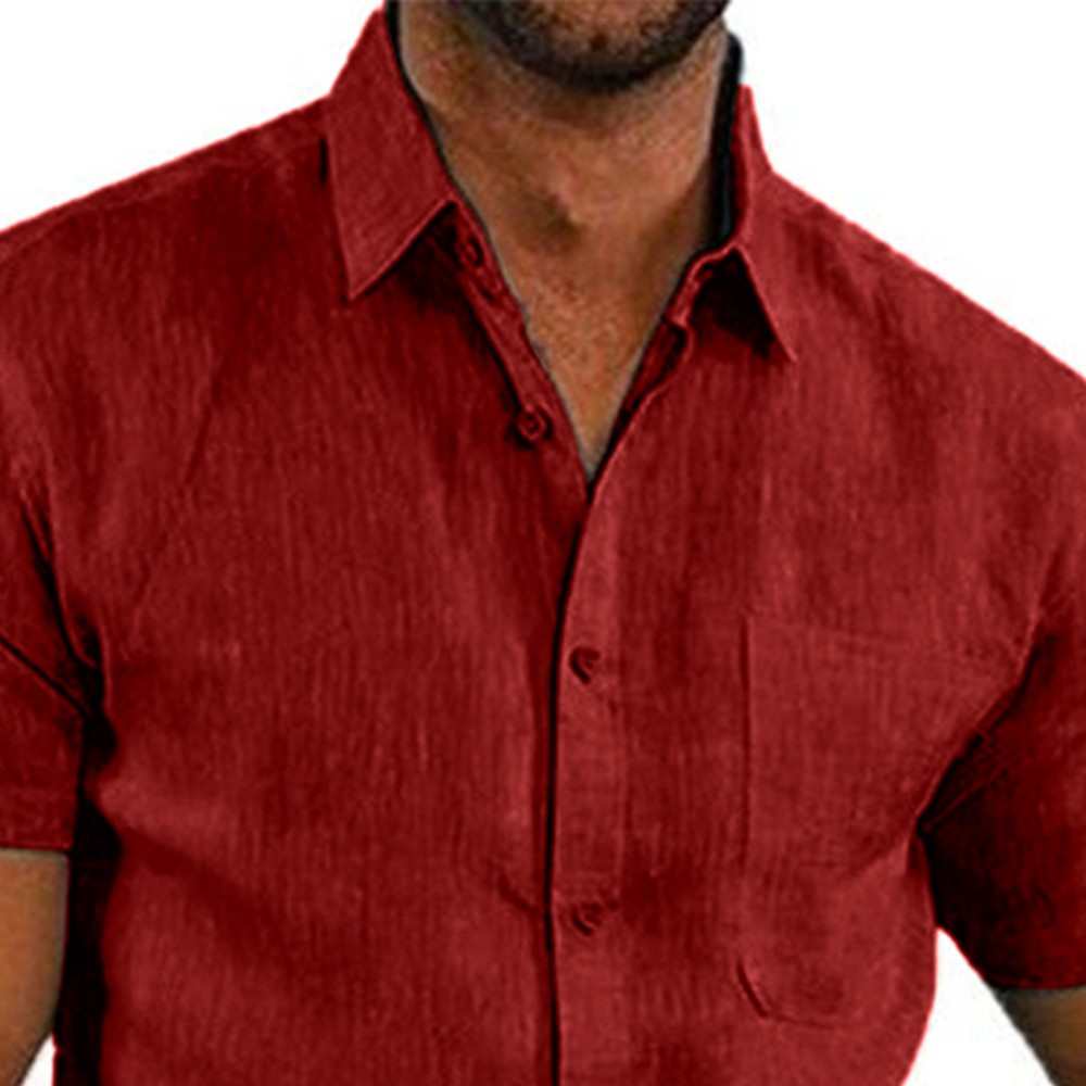 Mens Solid Short Sleeve Button Turn Down Collar Casual Blouse Casual T-shirt Top