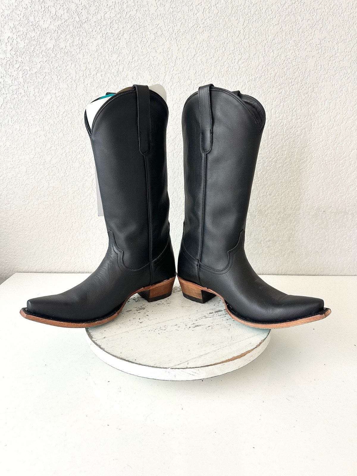 Lane EMMA JANE Black Cowboy Boots Western Cowgirl Mid Calf Tall Snip Toe Size 8