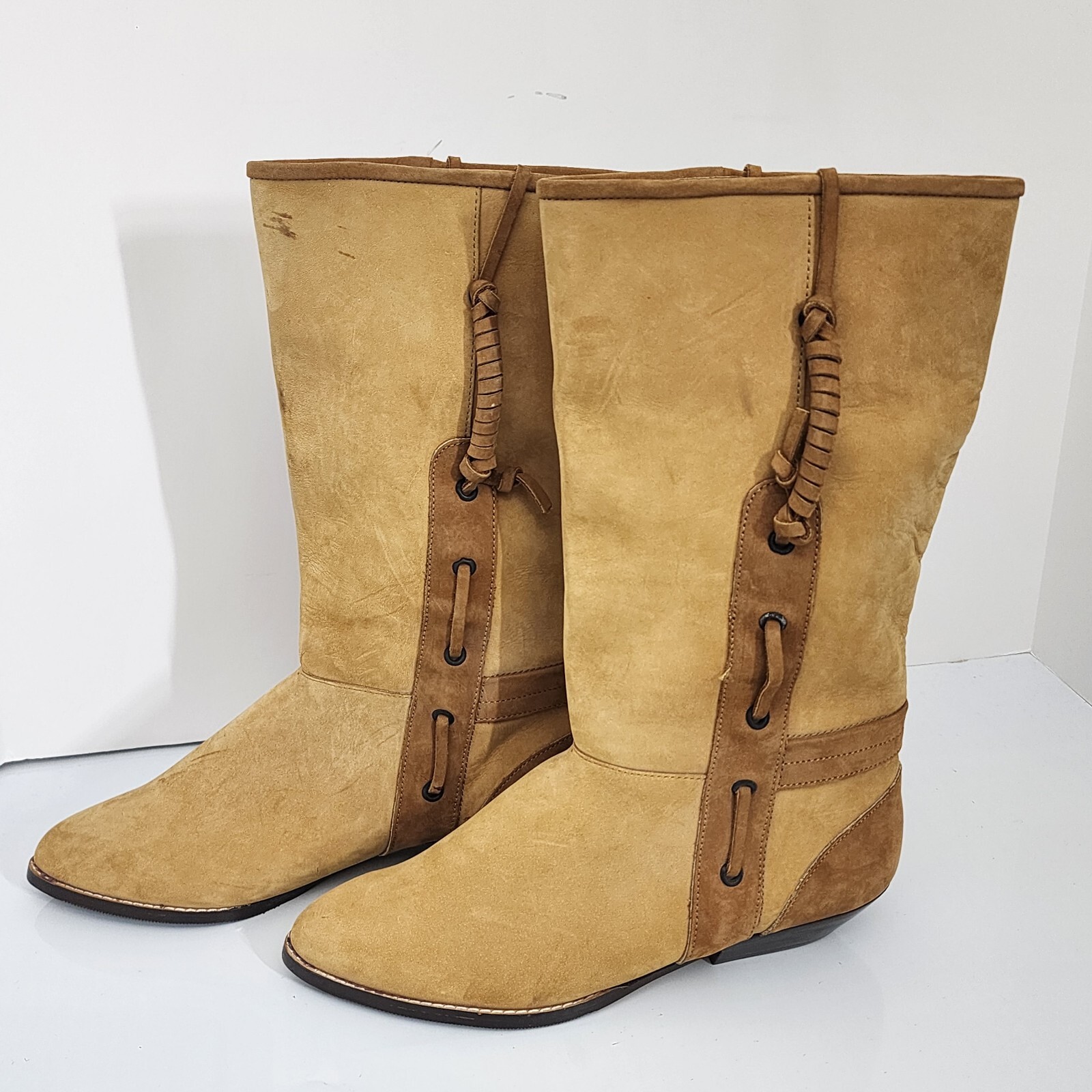 Vintage 80’s Maine Woods Leather Boots Tan Low Heel Western DORADO RUN SMALL