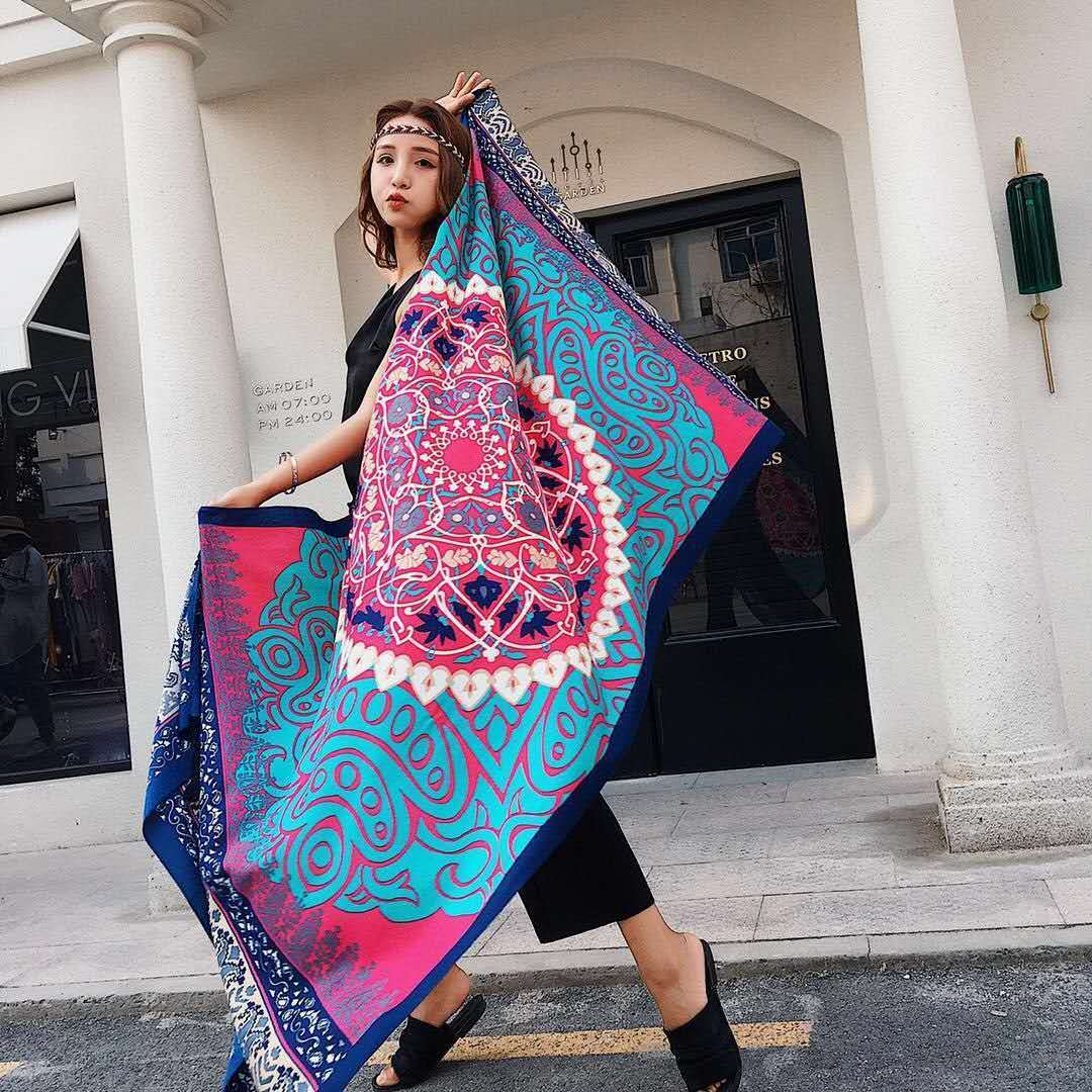 Ethnic Cotton Linen Scarf Beach Shawl Summer Sun Protection Wrap for Women