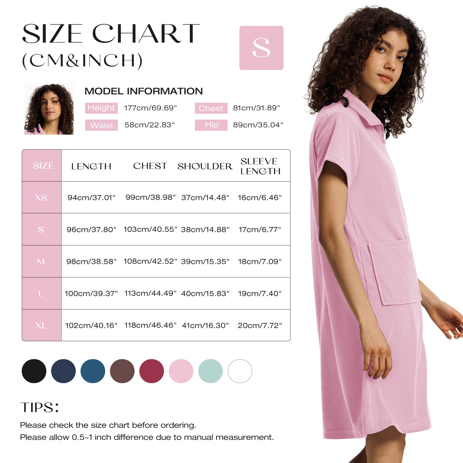 SIORO Women Zip-Front Robes Short Sleeve Bathrobes Waffle House Coat Loungewear