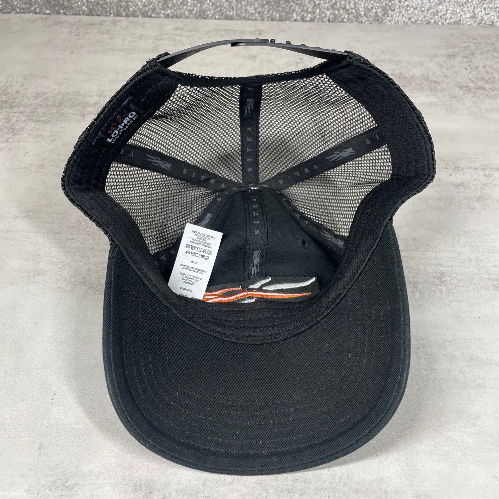 Sitka Hat Trucker Snapback Cap Embroidered Logo Lo Pro Black Orange