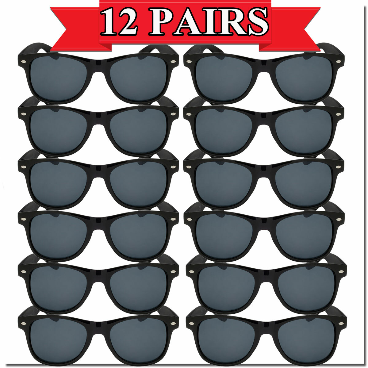 WHOLESALE BULK SUNGLASSES MENS WOMENS CLASSIC WAYFARE SHAPE 12 PACK NEW WITH TAG