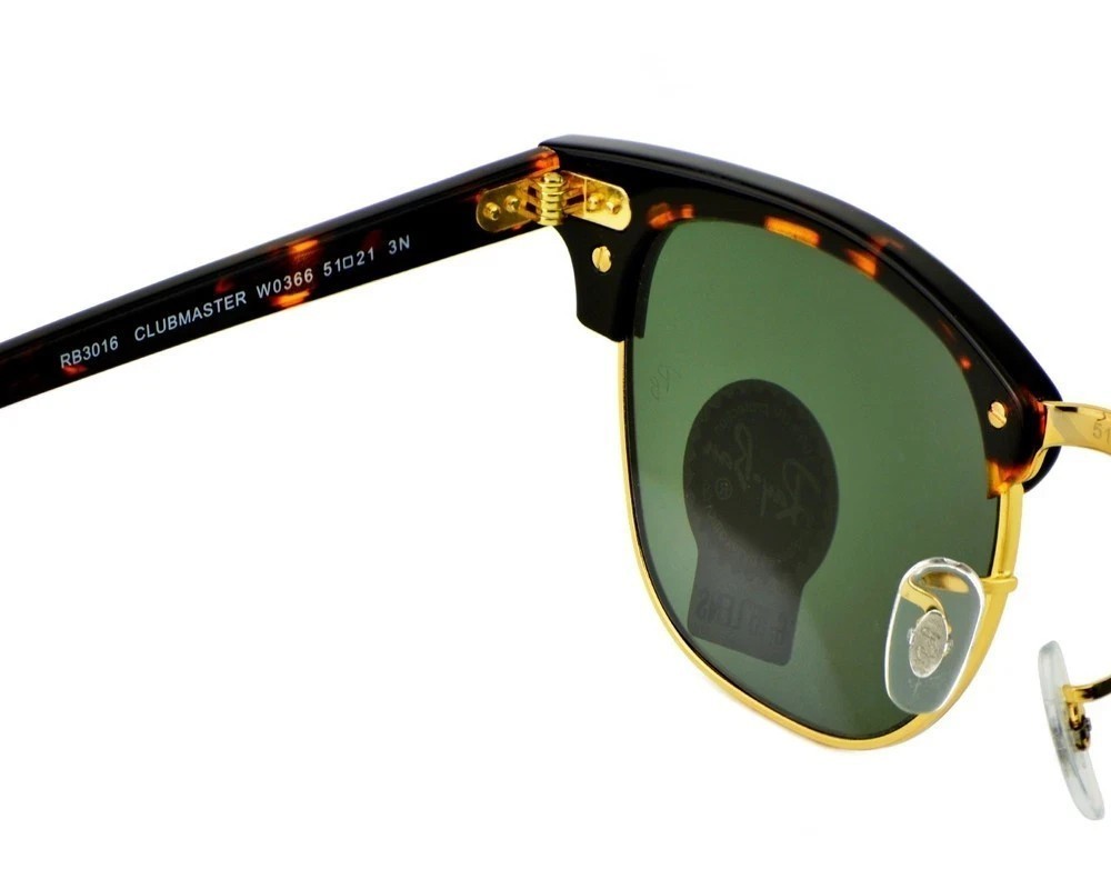 Ray-Ban Sunglasses RB3016 Clubmaster Classic Tortoise Frame Green Lenses 51mm