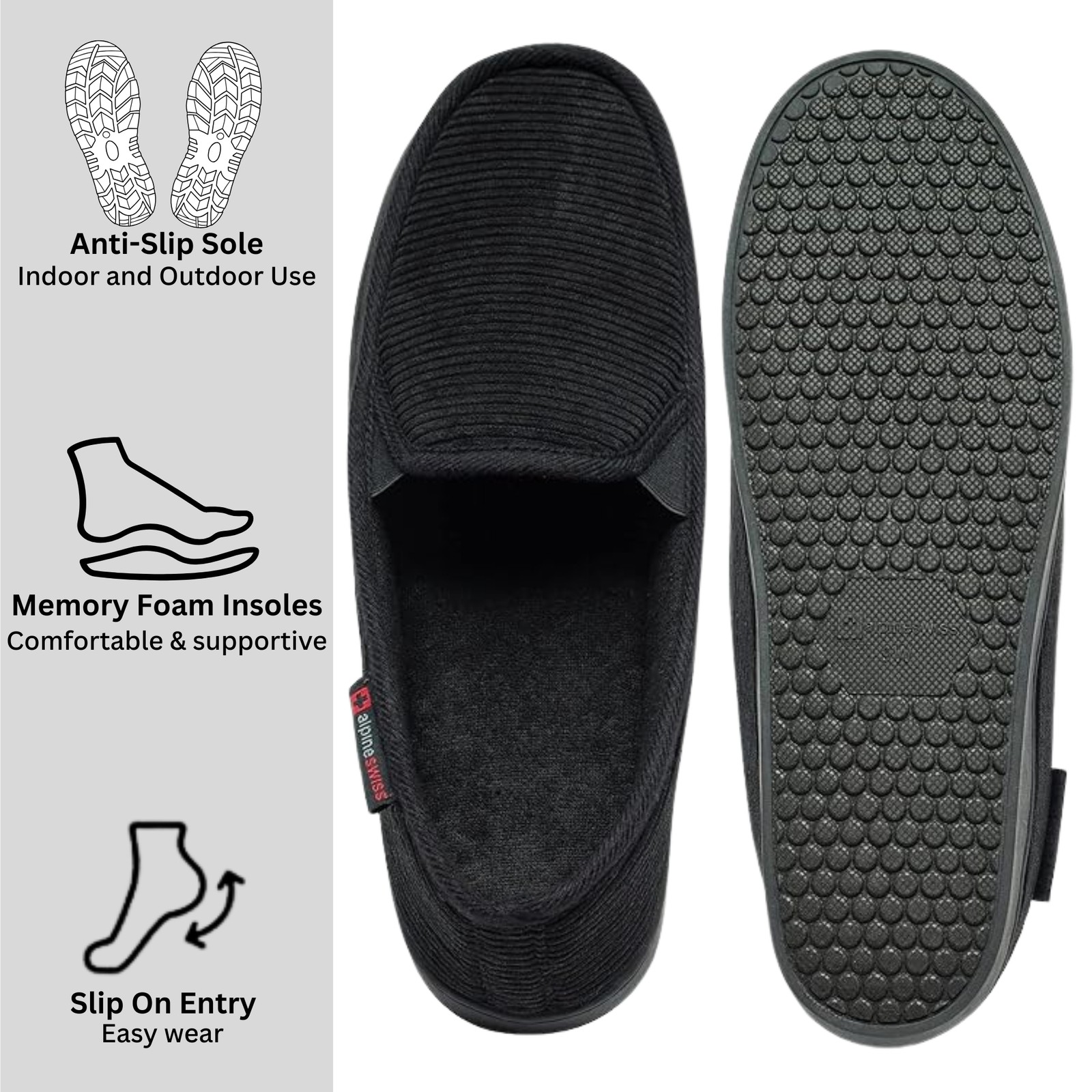 Alpine Swiss Wide Mens Slippers Steve Moccasin House Shoes Memory Foam Insole
