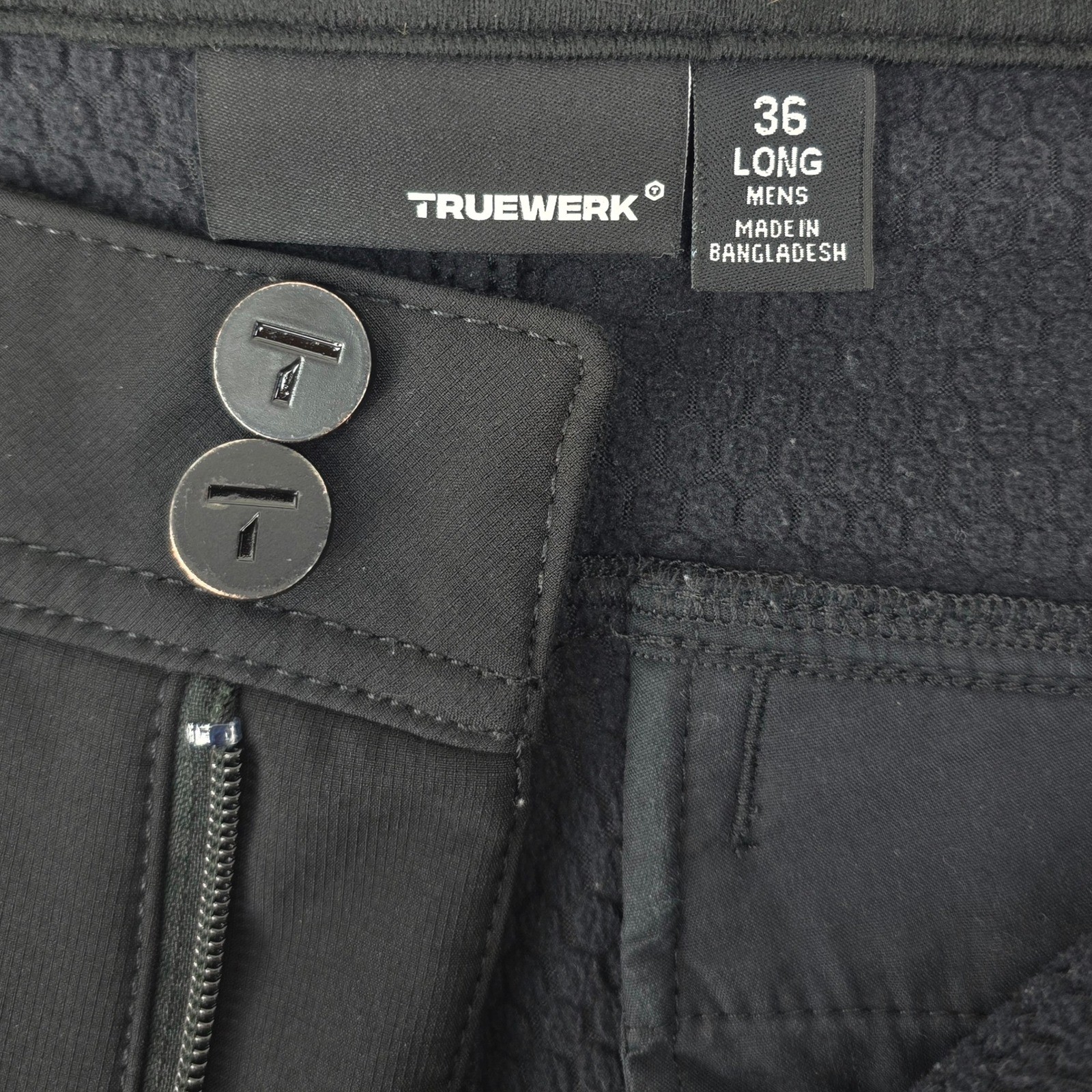 Truewerk T3 Werkpant Men 36 Long Black Fleece Lined Technical Cargo Work Pants