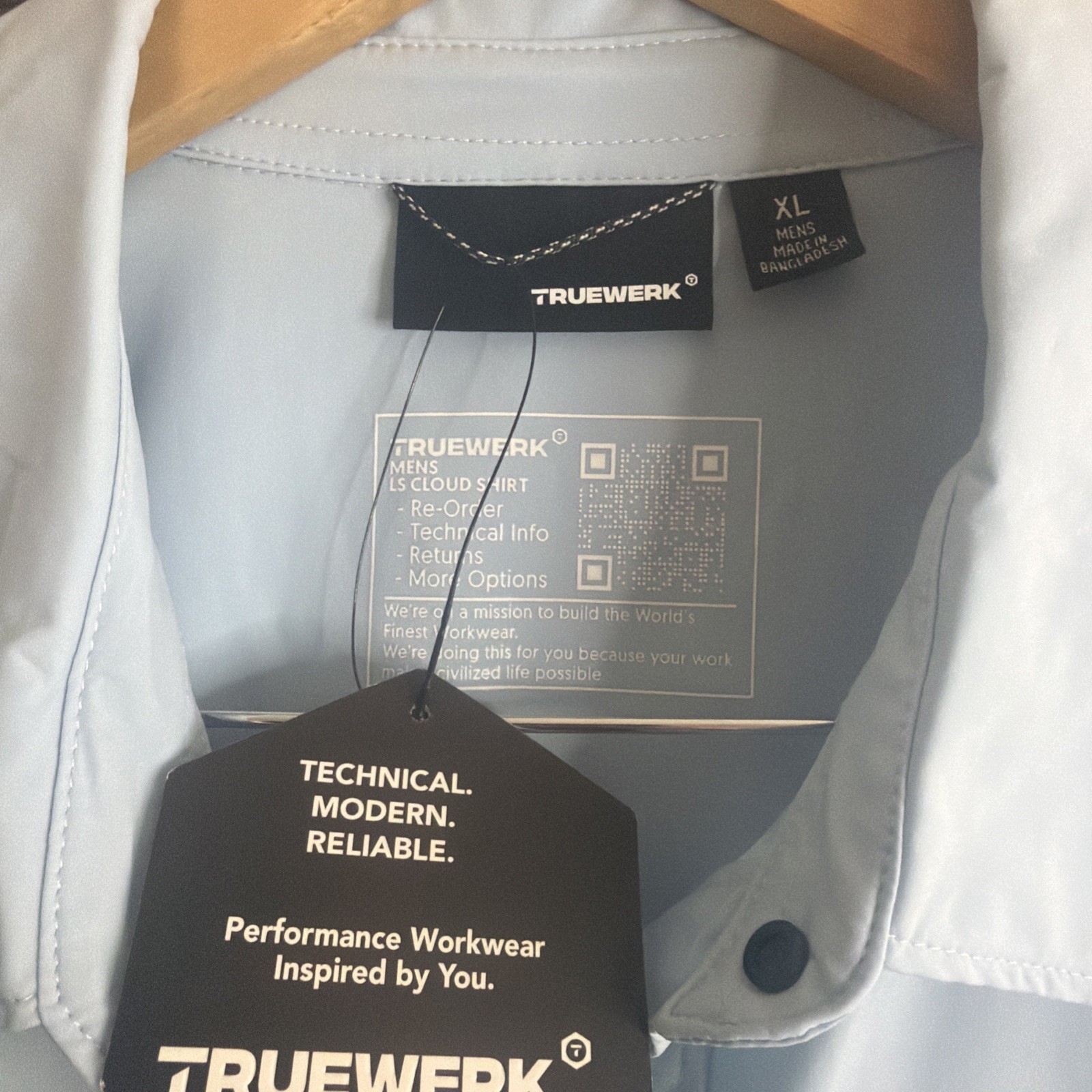 TRUEWERK CLOUD Mens XL Snap Front L/S Workwear Chest Pockets LIGHT BLUE Shirt