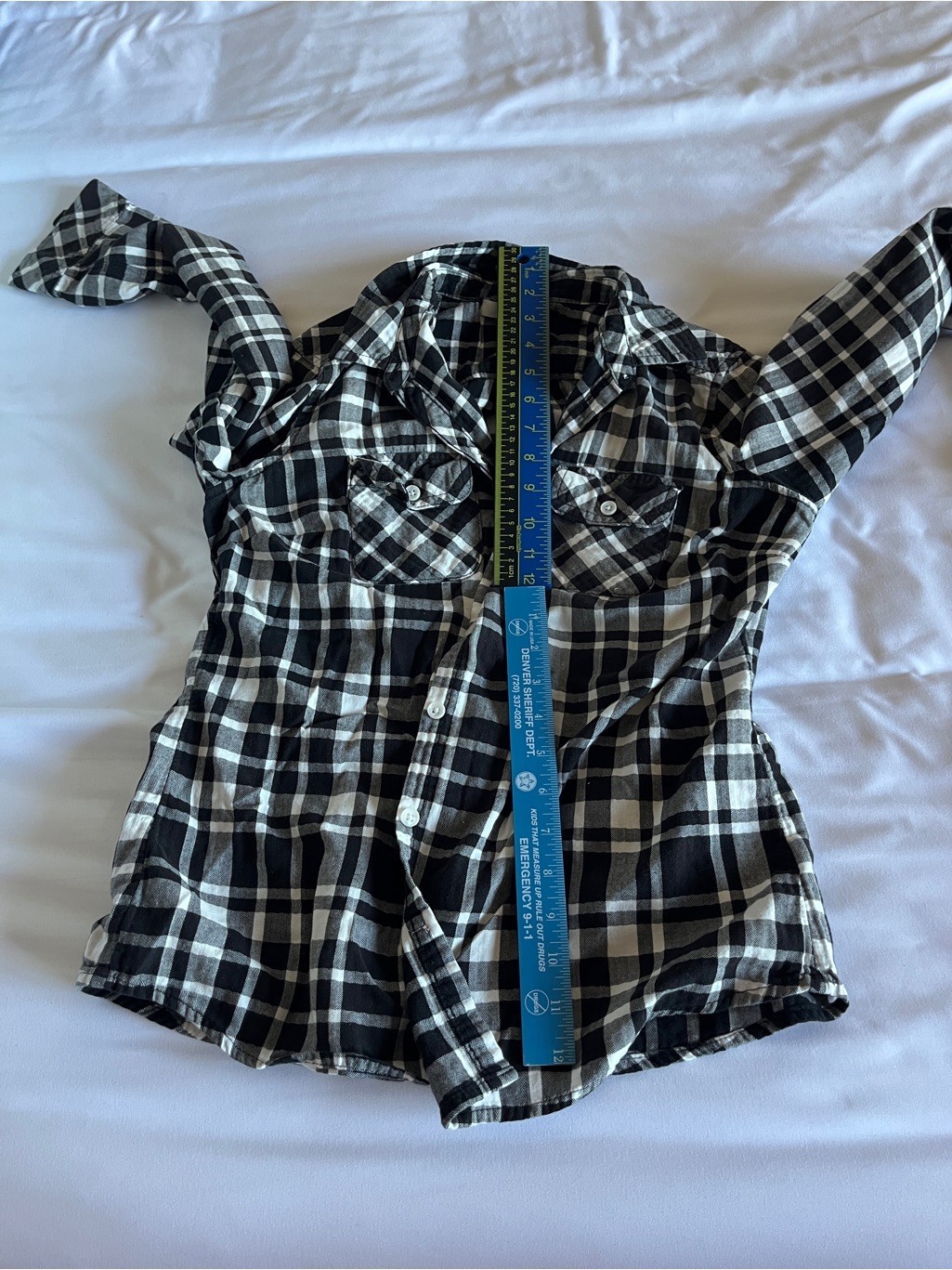 Croft & Barrow Size S Black & White Plaid Flannel Button Down, Chest Pockets