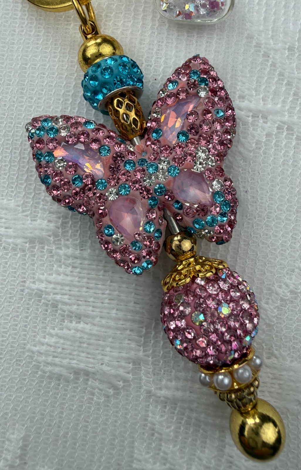 Hand made beaded key chain/Bag charm! Bling. Butterfly. Gifts. Basket filler.