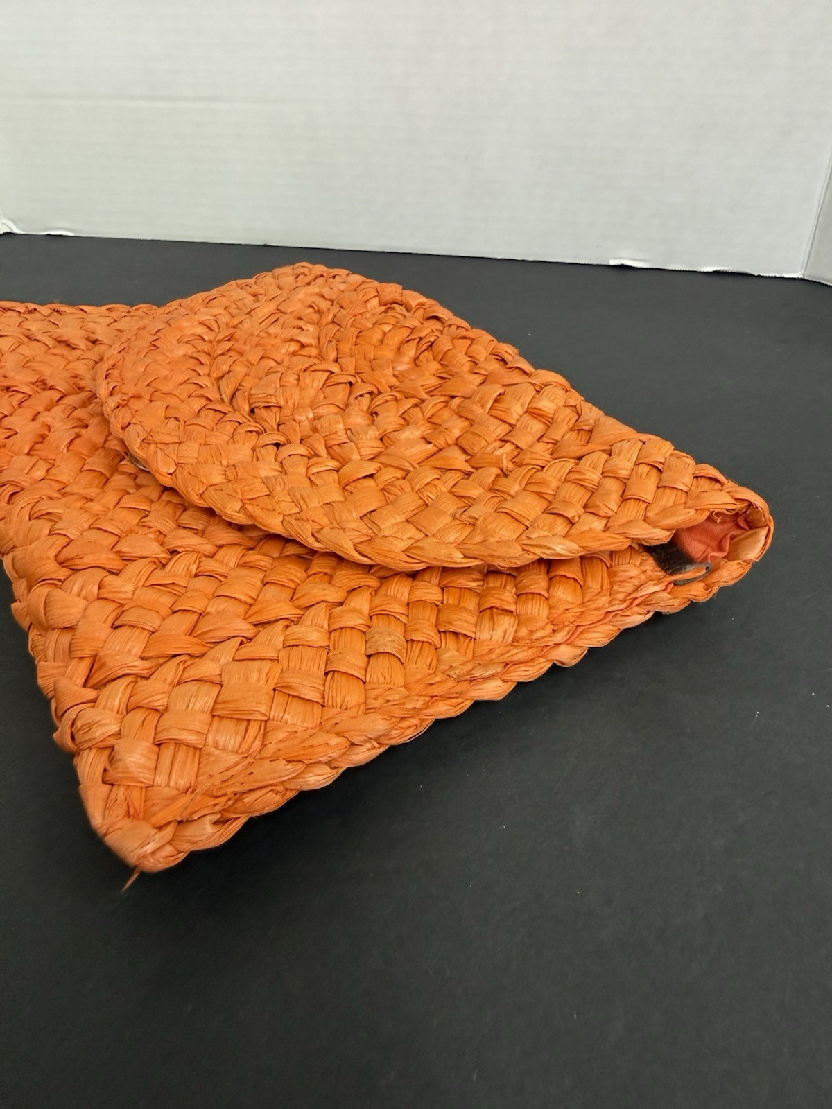 Orange Woven Raffia Straw Clutch Envelope Purse Boho Beach Vacation Summer