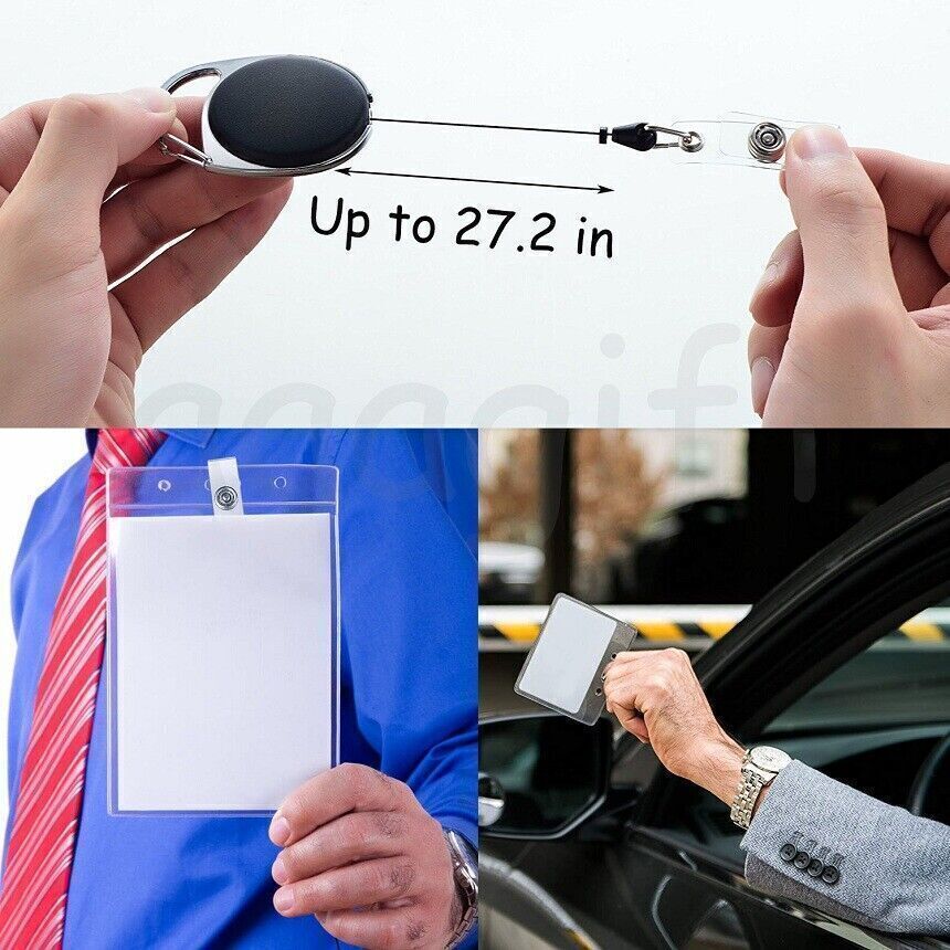5/10 PCS Retractable Reel Clip ID Card Badge Holder Key Ring Carabiner US Stock