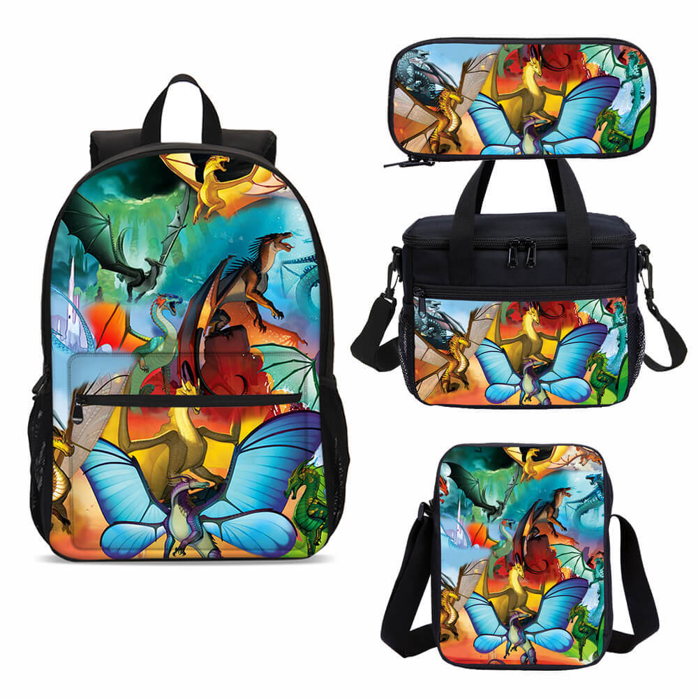Wings of Fire Cartoon Kids Large School Backpacks Cooler Lunch Bag Pen Case Lot