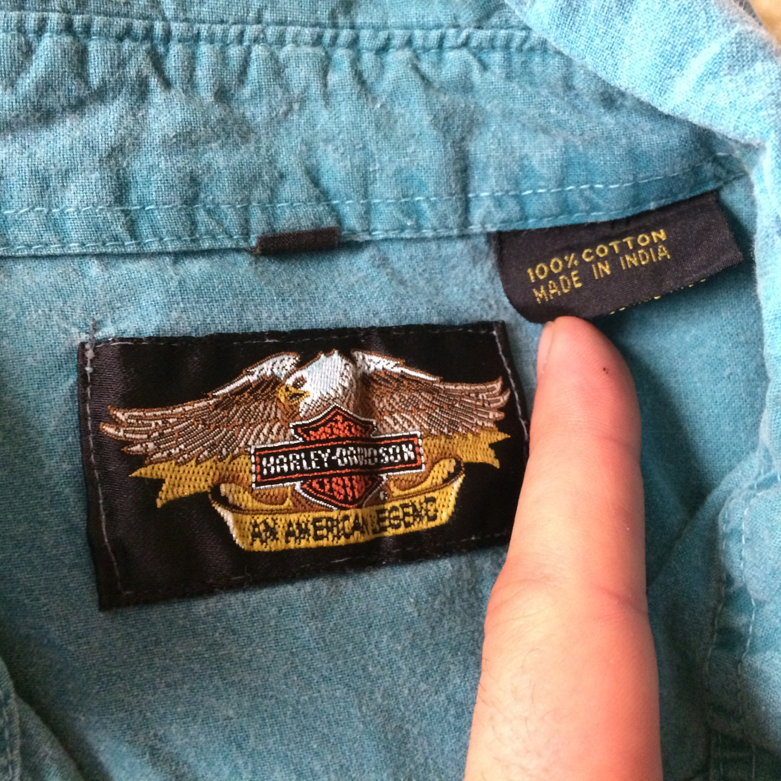 Vintage 80s 90s Harley Davidson Motorcycle Racing Button Shirt Surf Teal M