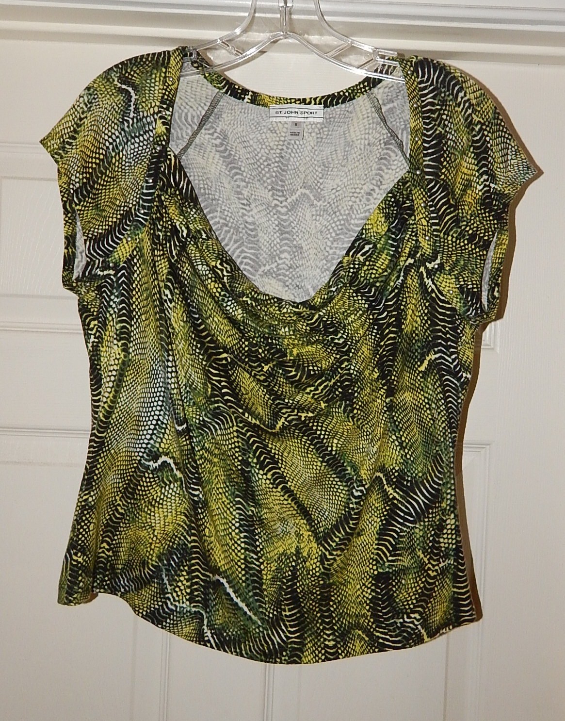St John Sport Green Multi Ruched Studded Stretch Top sz S