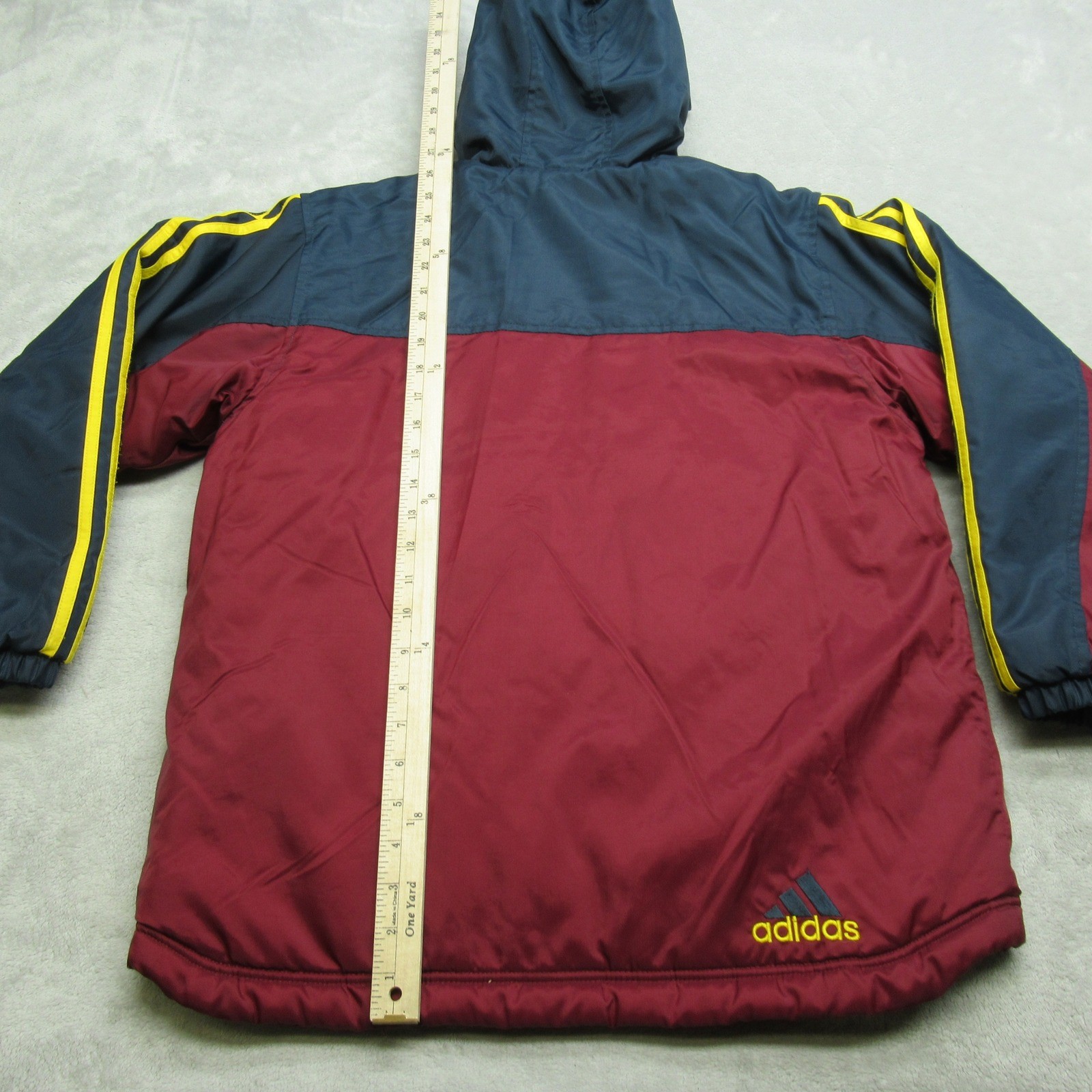 Adidas Jacket Youth Medium Red Pockets Hooded Insulated Quilt Lined Full Zip