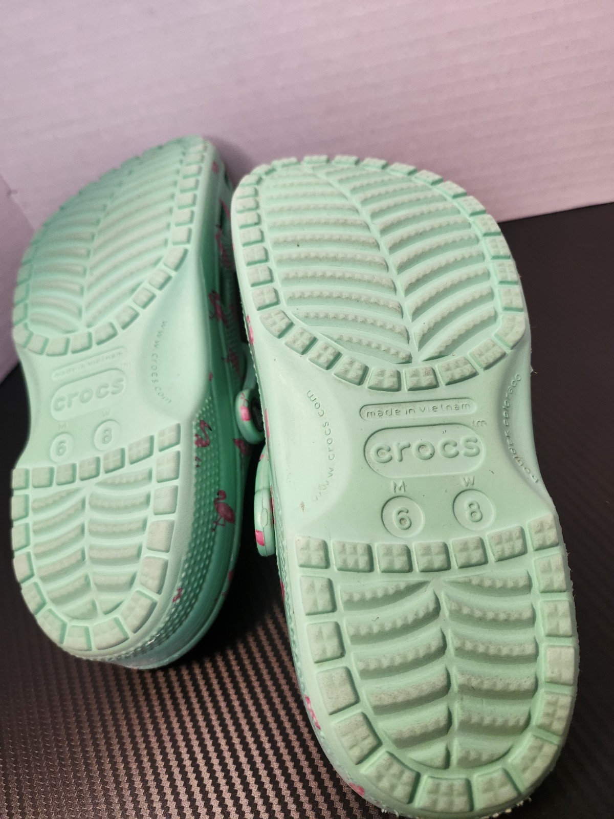 Crocs Classic Clogs Green Blue With Pink Flamingos Size W8 M6