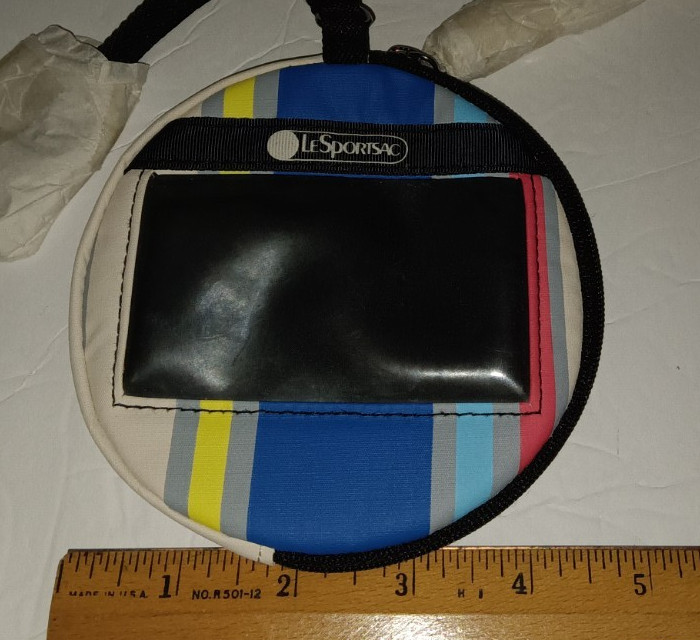 Vtg New Old Stock LESPORTSAC Round Zippered Novelty Coin Purse w/ Face Glasses