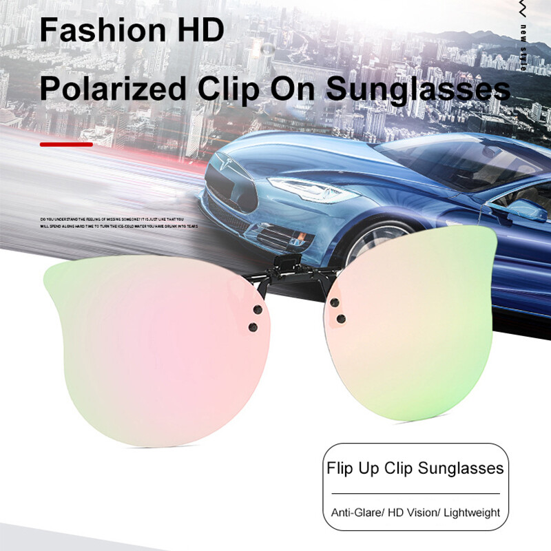 Polarized Clip-on Sunglasses Rimless Flip Up Lens Fit Over Prescription Glasses