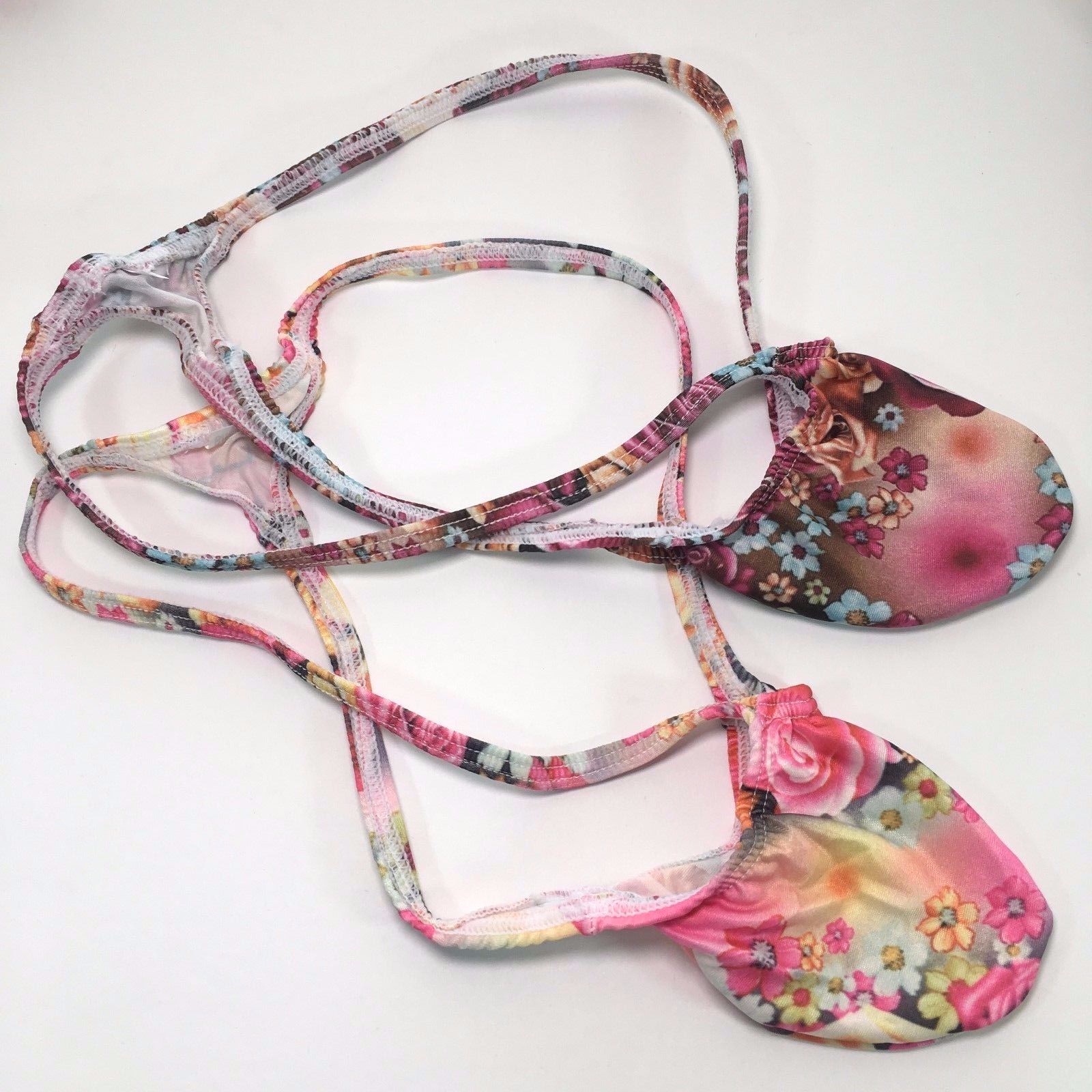 K403 P Sexy Mens String Thong Grape Smugglers Contoured Pouch Pink Floral Print