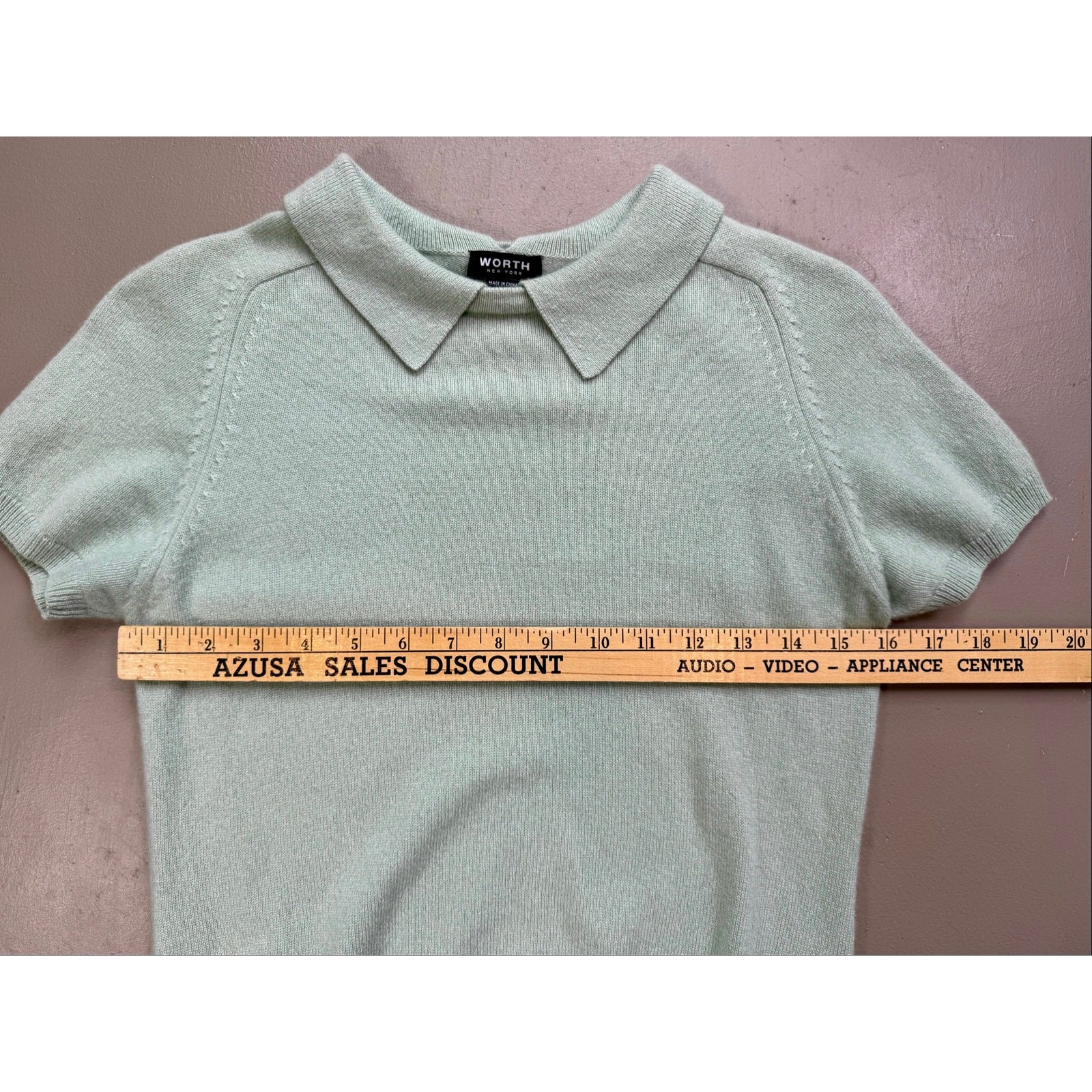Worth New York 100% Cashmere Sweater Top Peter Pan Collar Mint Green Petite