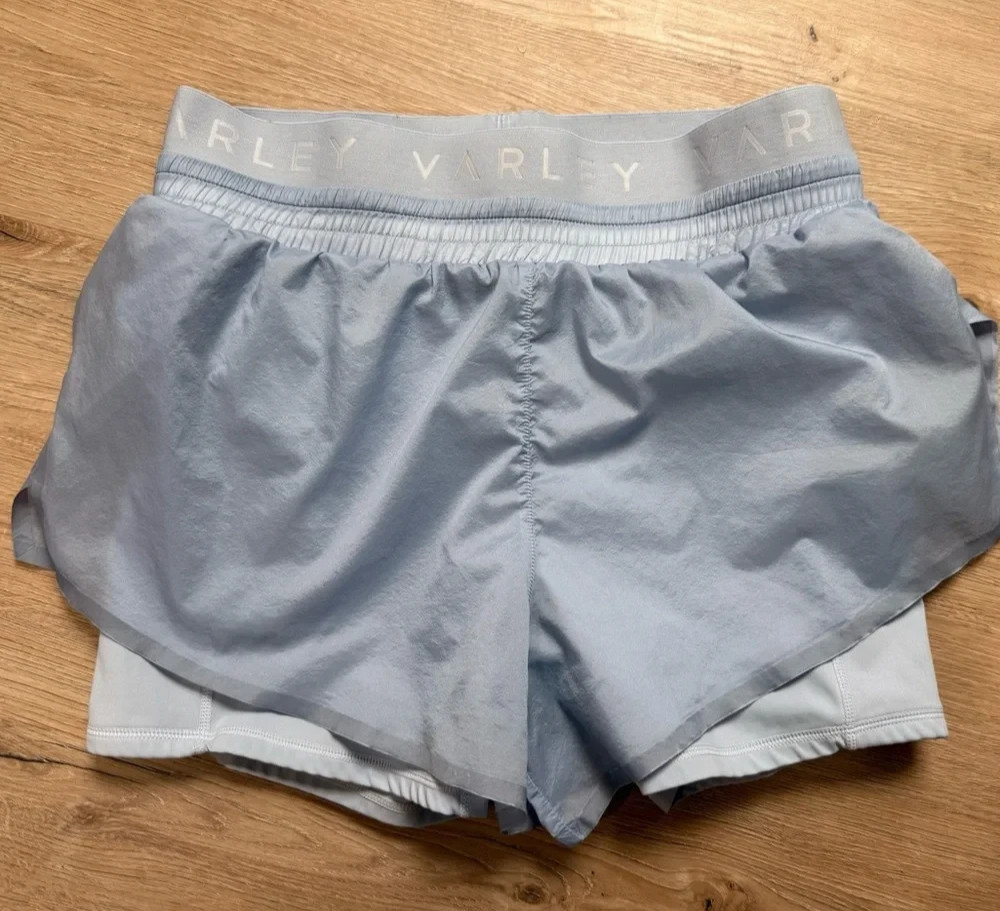 VARLEY Fresno Shorts Large Blue Sheer Nylon 2-in-1 Athletic Running Shorts