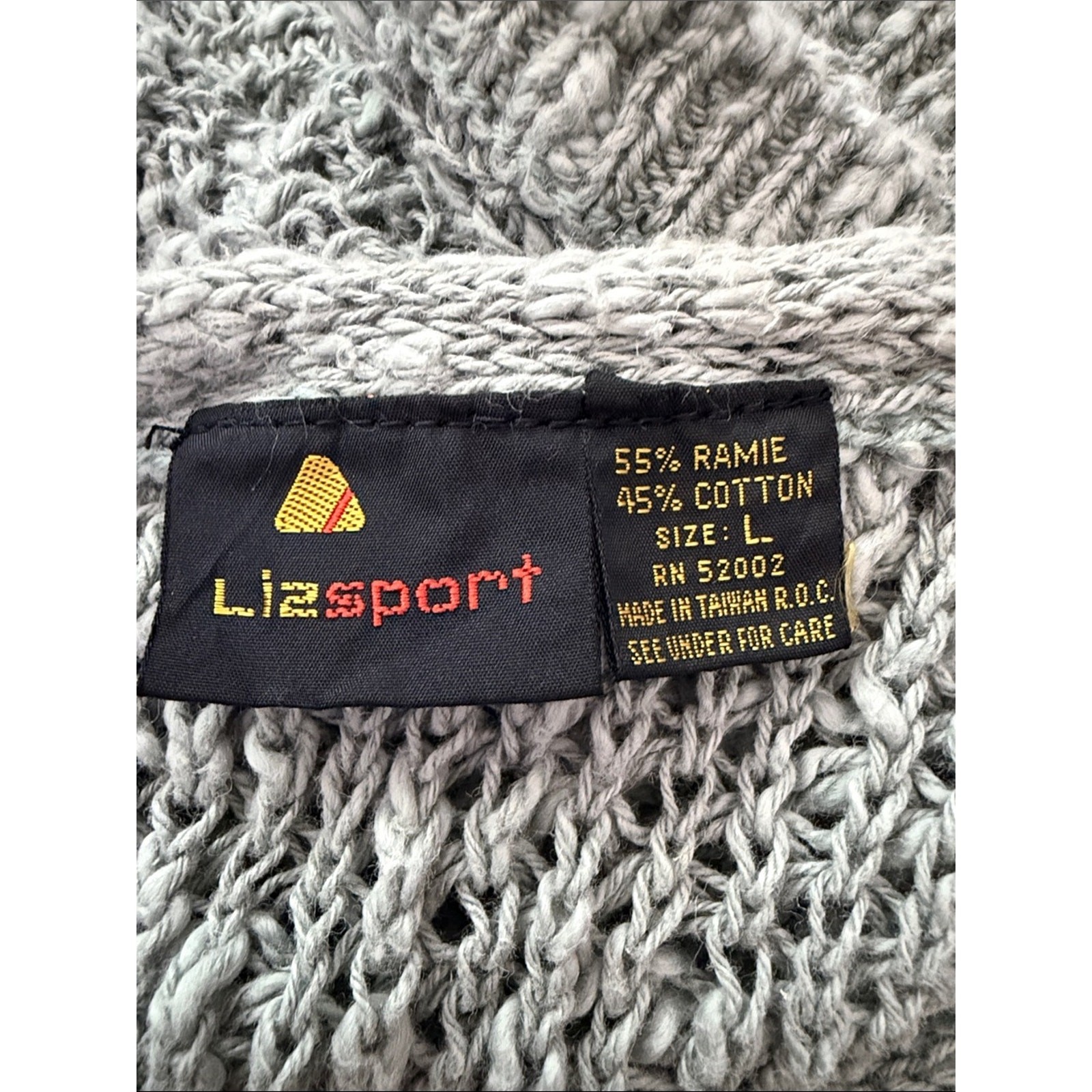 Vintage 80s/90s Liz Sport Gray Green Open Sleeve Knit Boho Rollneck Sweater