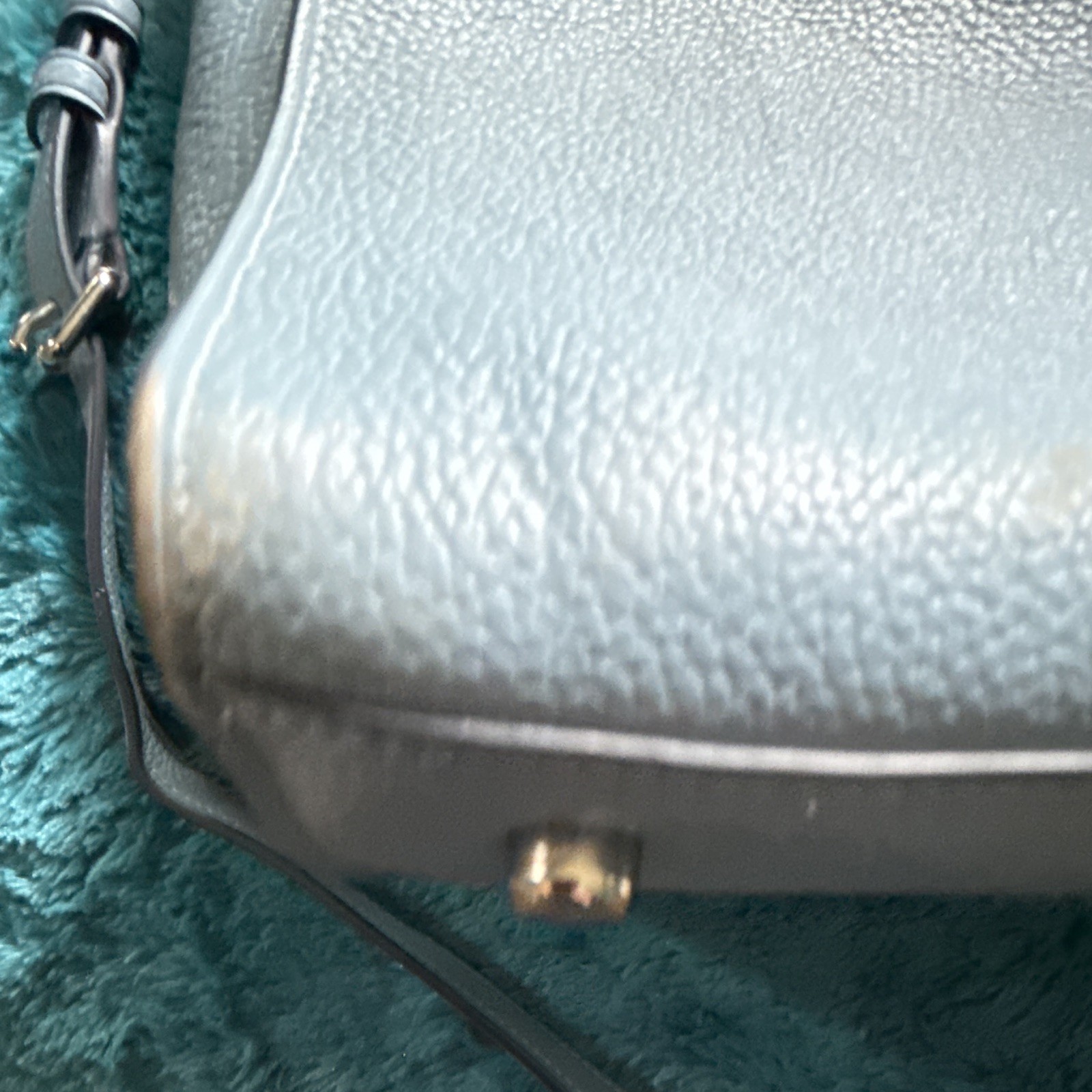 Coach Blue Pebbled Satchel Top Handle Zip Closure Detachable Strap Gold