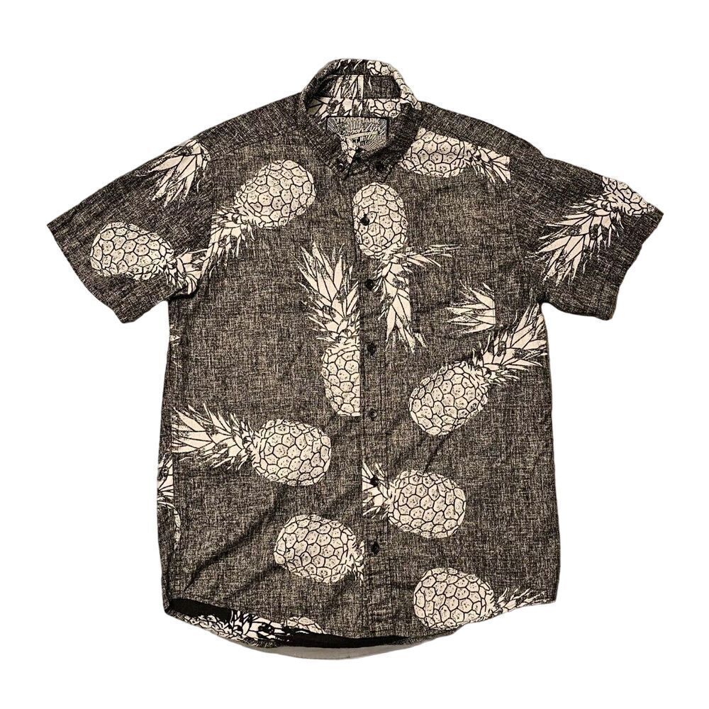 Brooklyn Cloth Button Shirt Pineapple Festival Party Boho Hawaiian Gray Cotton M