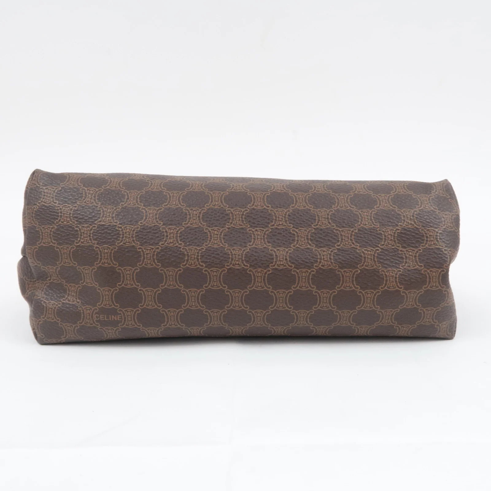 CELINE Macadam PVC Leather Cosmetic Pouch Brown Gold HDW Authentic
