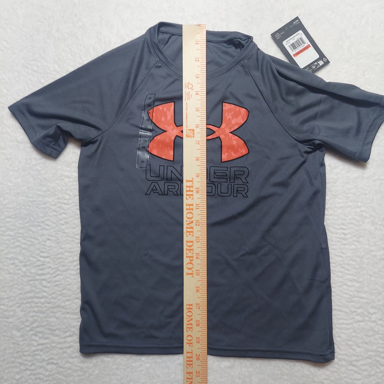 Under Armour T-Shirt Boys YXS Grey Brand New Orange Camo Logo Graphic Tee