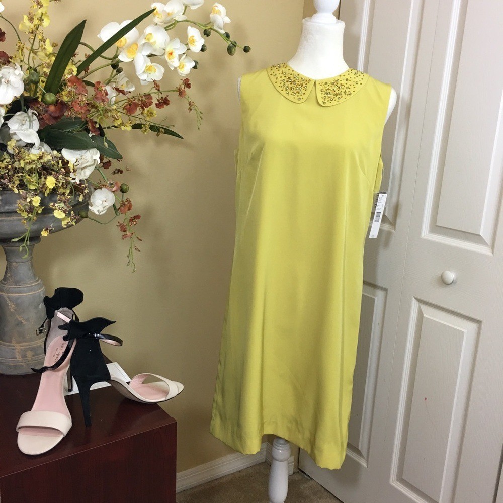 Alex Marie Peter Pan Jewel Collar Sleeveless Shift Dress Saffron Size 10…