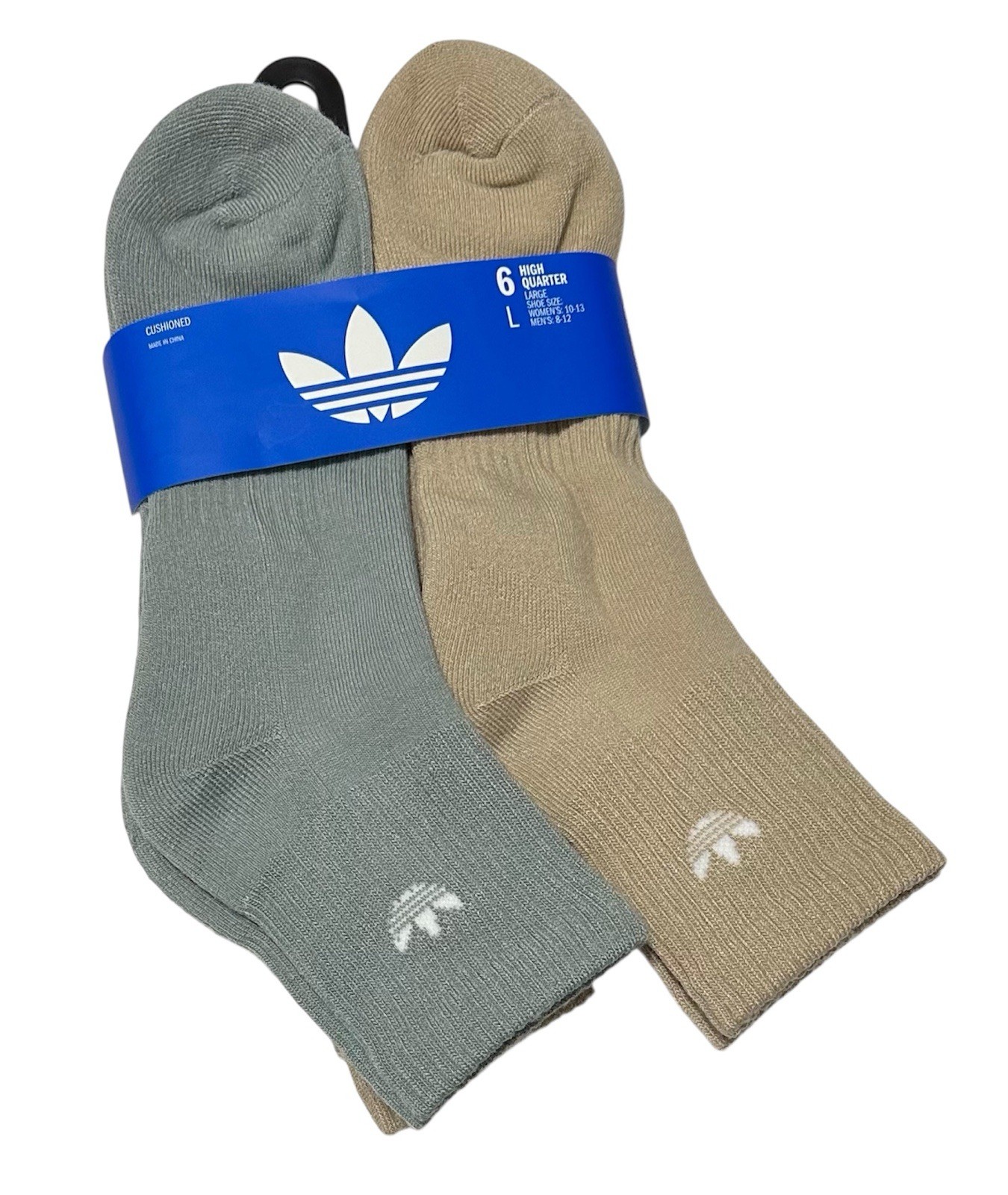 Adidas Men’s 6-Pairs Cushioned High Quarter Quarter Crew Socks Green/White/Beige