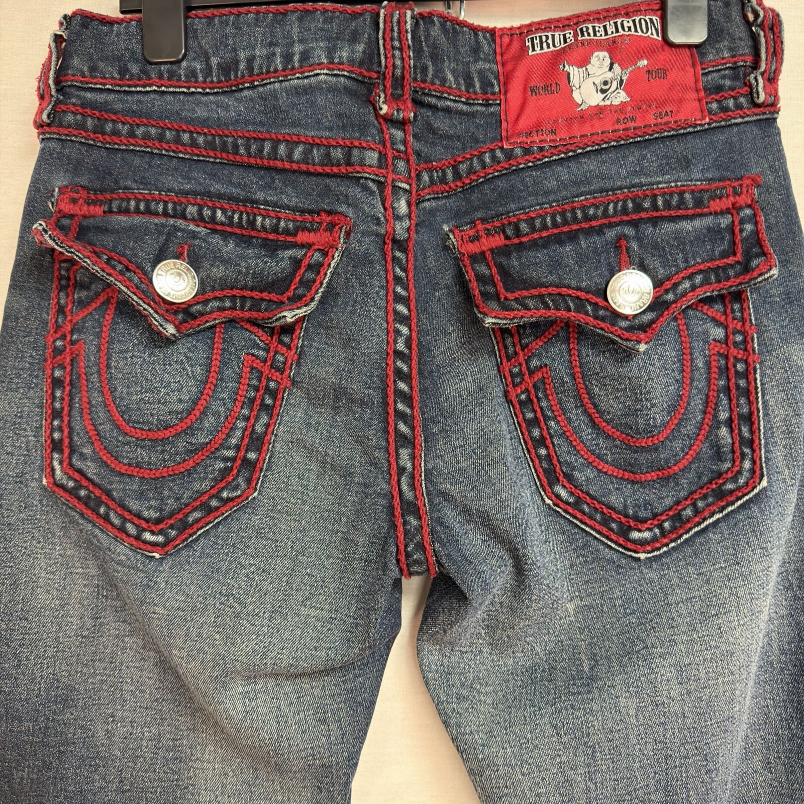 True Religion Men’s Ricky Relaxed Straight Jeans Red Rope Stiching