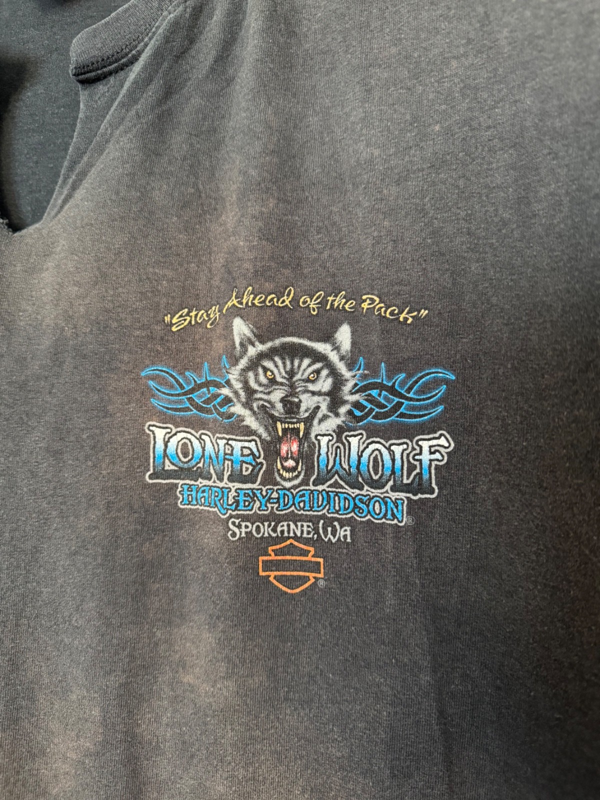Harley Davidson Sleeveless Lone Wolf Stay Ahead of the Pack Spokane, Washington