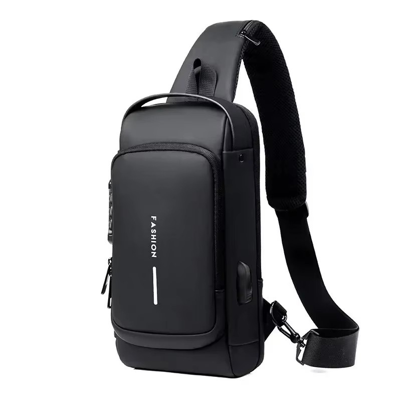 Men Anti Theft Chest Bag USB Charging Crossbody Sling Shoulder Travel Pack