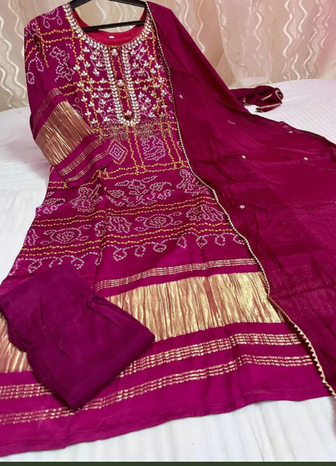 Premium Pure Gajji silk kurti with inner attached with Pure chinon silk Dupatta