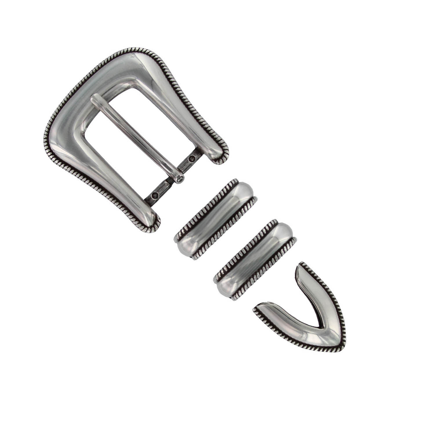 WESTERN BUCKLE ANTIQUE ROPE EDGE 4 piece Set BELT BUCKLE SET FITS 1 inch wide