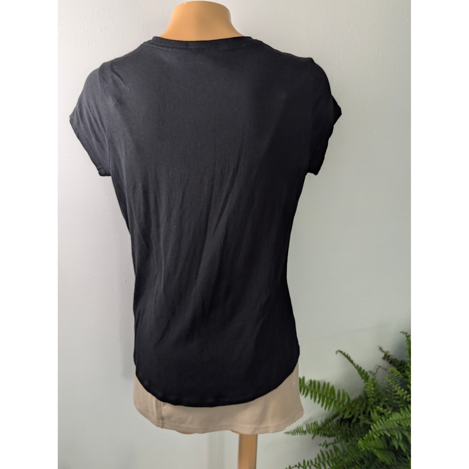 Polo Ralph Lauren T-Shirt Women Medium Black V-Neck Cotton Blend Logo Capsule