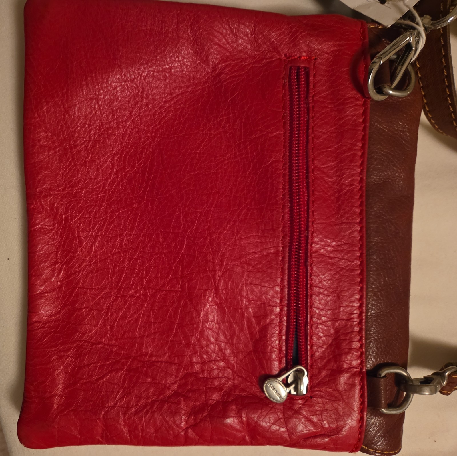 Borse In Pelle Red Italian Leather Cross Body Bag tassels EUC