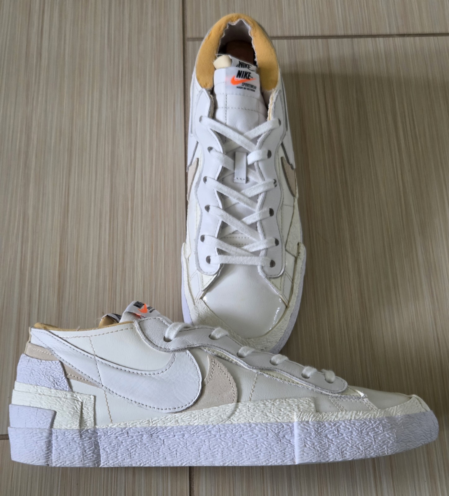 Nike Sacai Blazer Low White Patent DM6443-100 Leather Men’s 11 Sneakers Low Top